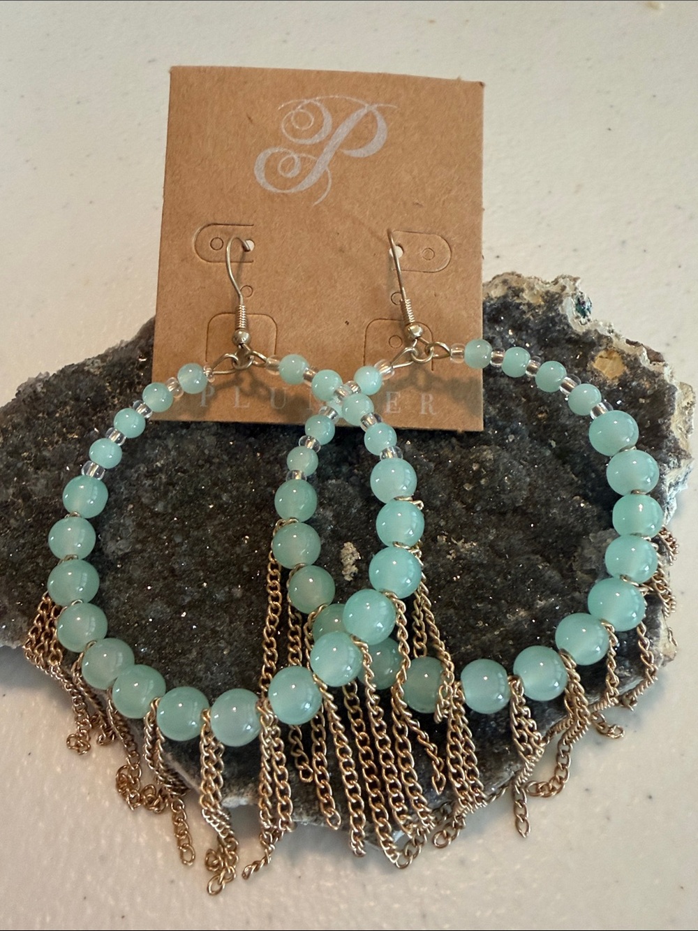 Plunder Earrings - Seafoam Green and Goldtone